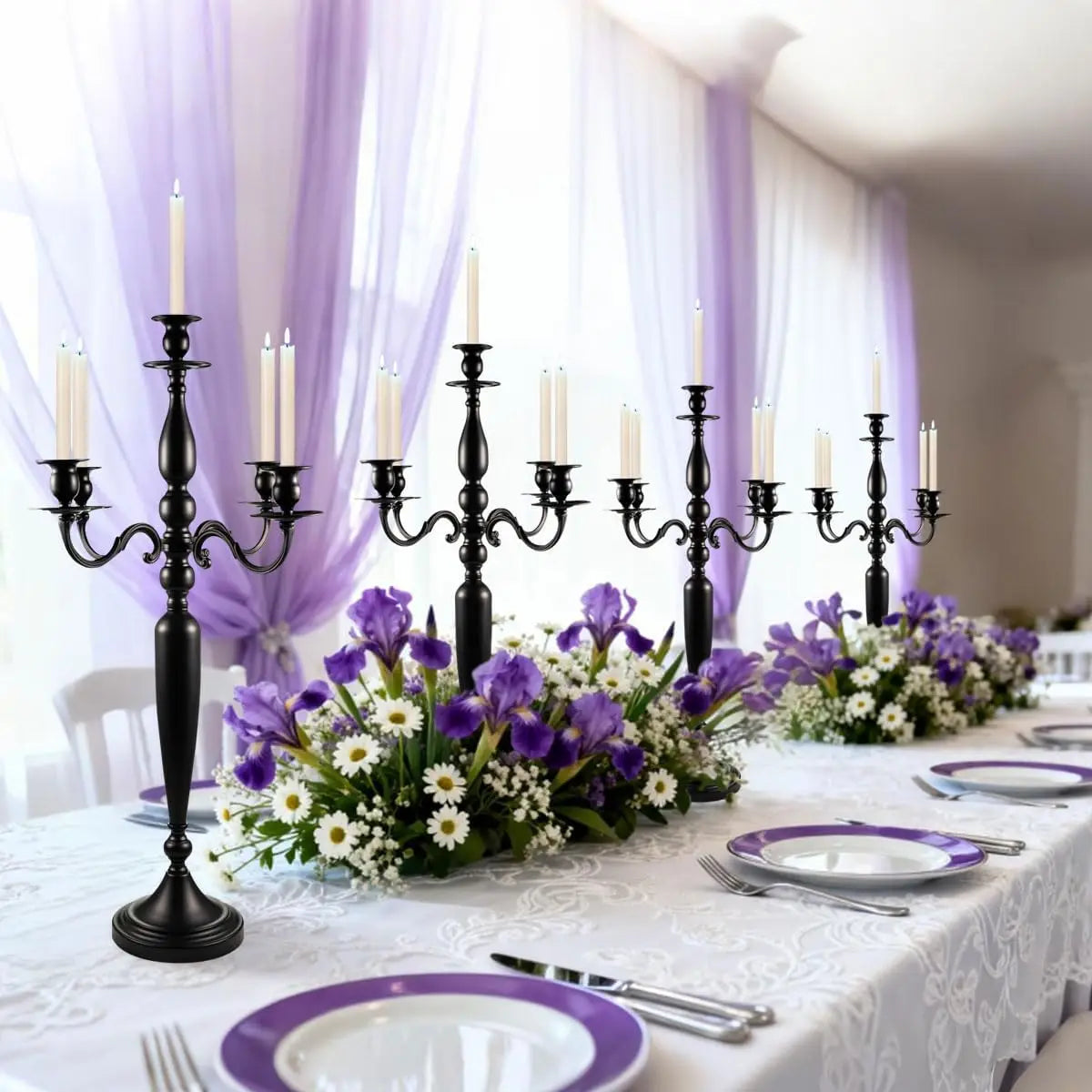 5 Arms Black Candelabra for Birthday Candle Holder for Table Centerpiece Wedding 28.54 inch Tall Candlestick Holders for Party