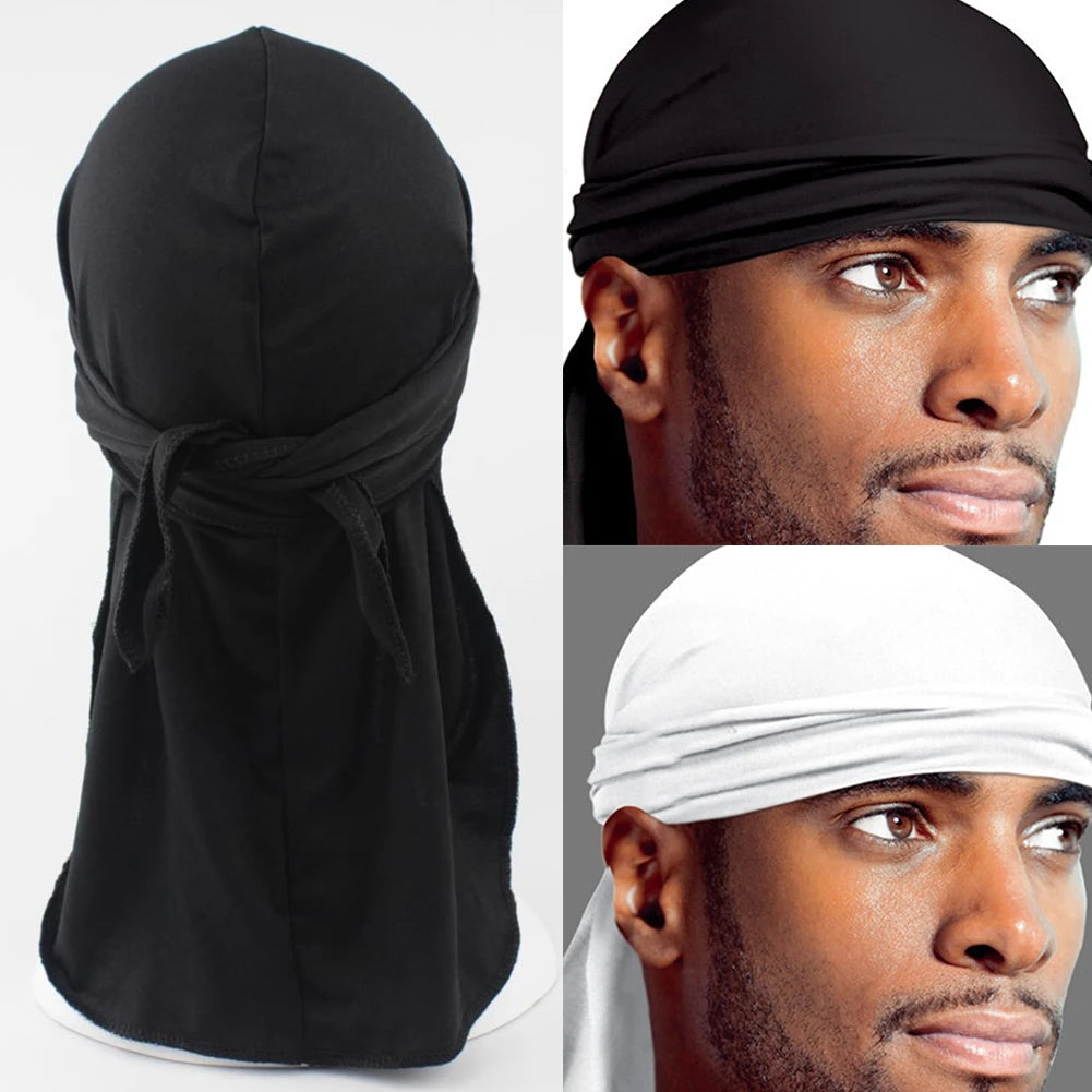 1PCS Silky Long Tail Durag Pirate Hat Turban Fashion Headwraps Cap Bandana Women Men Hip Hop Headwear Caps Hair Accessories