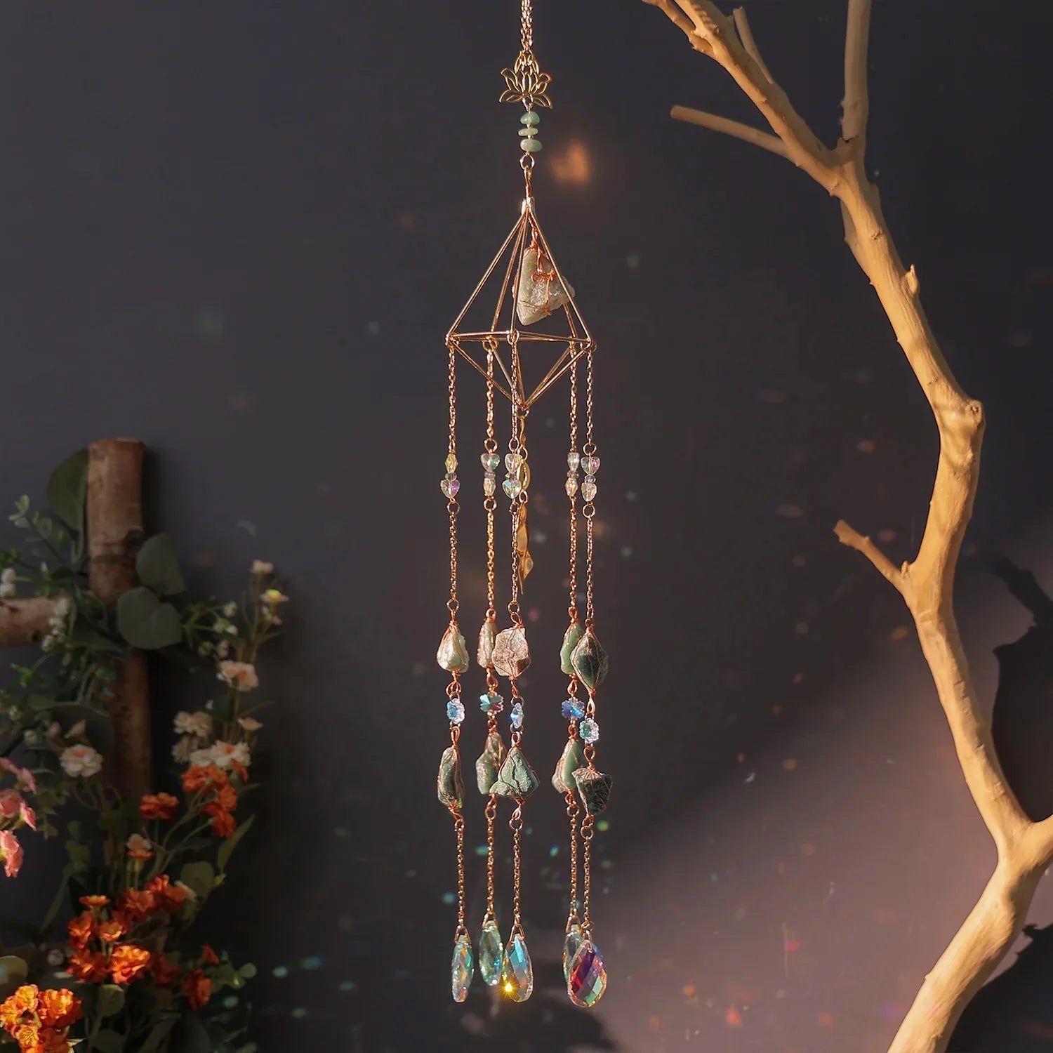 Natural Agate Dream Catcher Wall Hanging Moon Star Sun Crystal Stone Dream Catcher Garden Bedroom Agate Wall Hanging Decorations