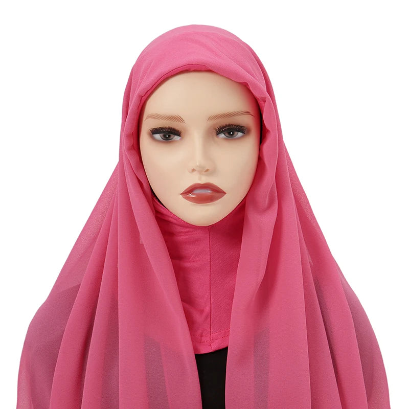 Instant Hijabs Cap with Neck Cover Ready to Wear Scarves Chiffon Hijab For Woman Veil Muslim Islamic Scarf For Women's Headscarf