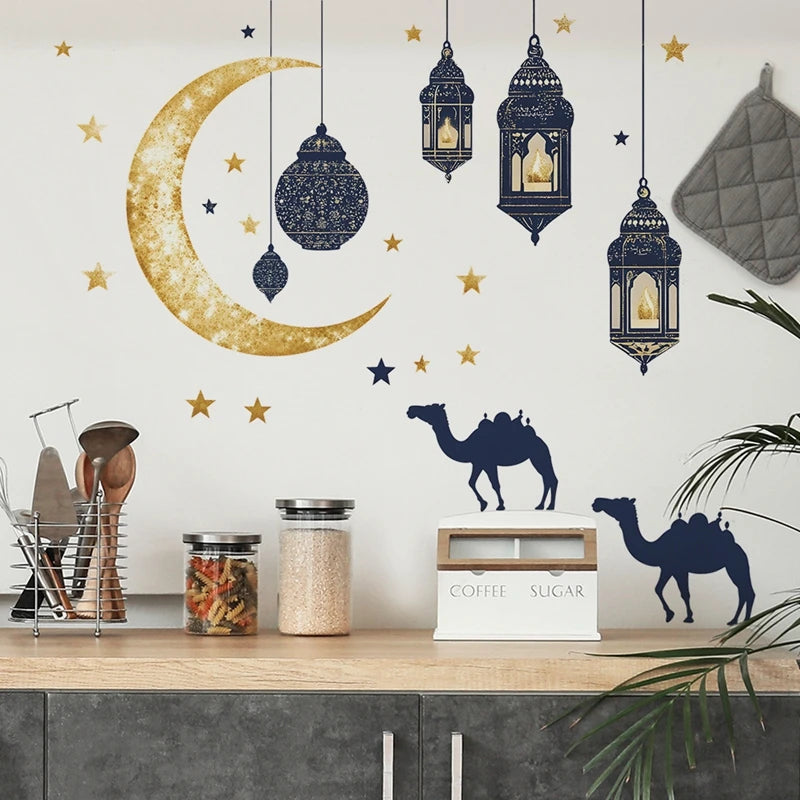Ramadan Decorative Sticker Wall Decoration Eid Mubarak Stickers Islamic Home Decor Muslim Party Decals Islamic Gifts