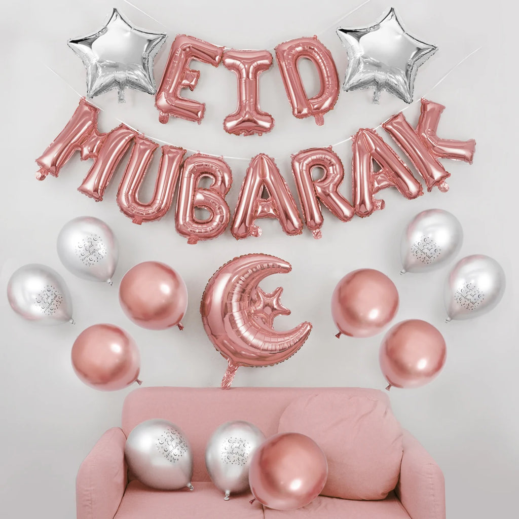 27pcs Eid Mubarak Balloons Decoration 2025 Muslim Hajj Decor Ramadan Kareem Festival Banner Star Moon Foil Balloon