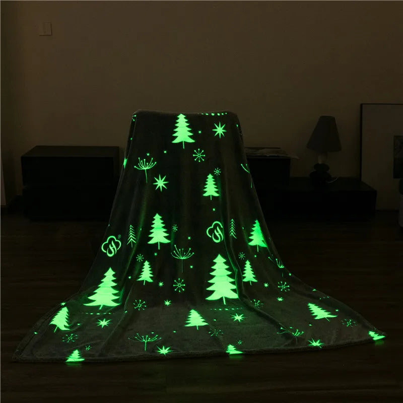 Magical Luminous Flannel Throw Blankets Night Fluorescent Fluffy Kids Blanket Star Moon Warm Sofa Bedspread Nap Leisure Covering