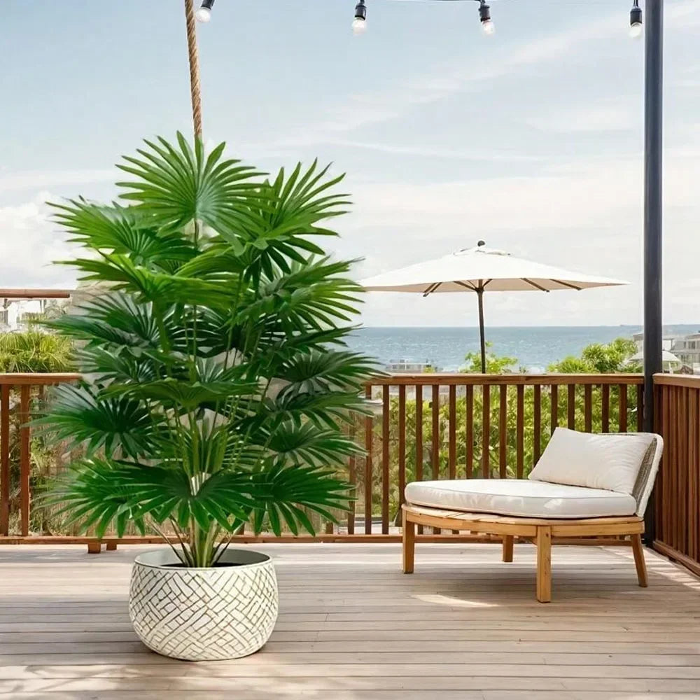 24-Leaves 31.5 Inch Artificial Fan-Leaf Sunflower Palm Tree – Large Fake Decorative Plant