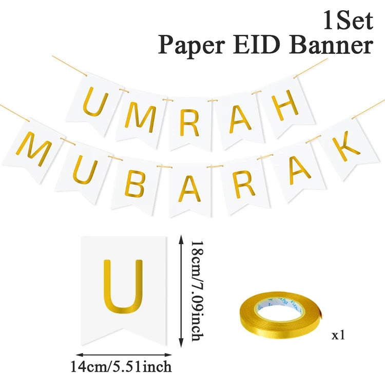 Umrah Mubarak Banners EID Mubarak Decoration 2025 for Home Bunting Banner Ramadan Kareem Islamic Muslim Party Eid Al Adha Gifts
