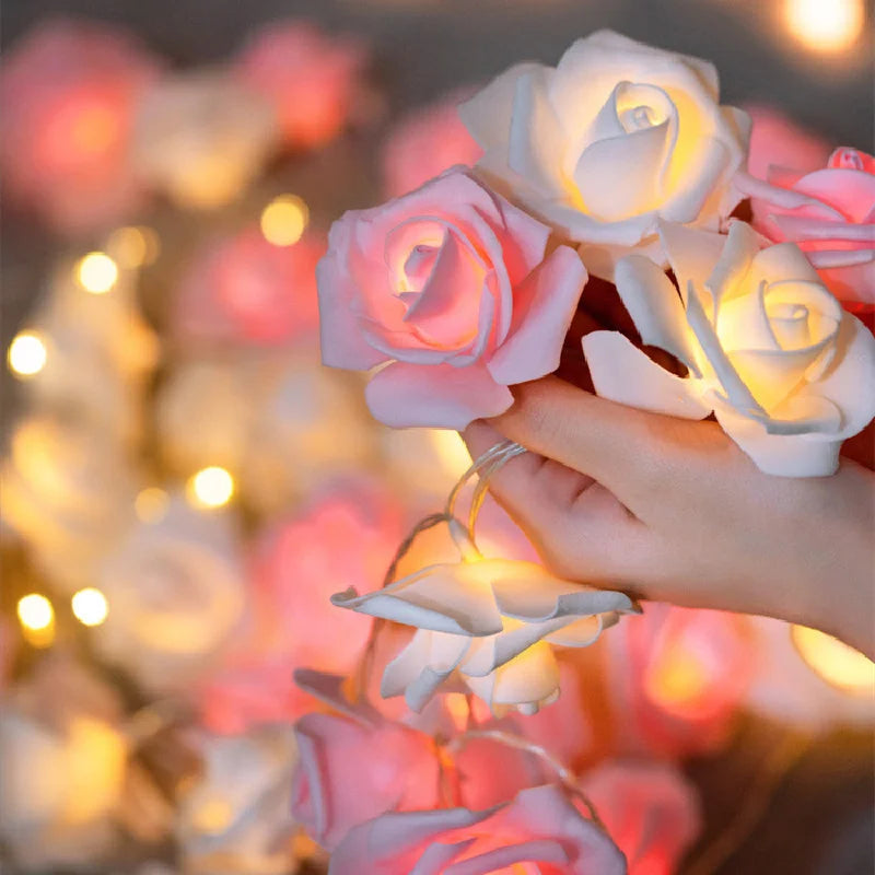 20LEDs Artificial Rose Flower String Light Valentine's Day Decor Wedding Party Garland Fairy Lamp Room Decoration Ramadan 2026
