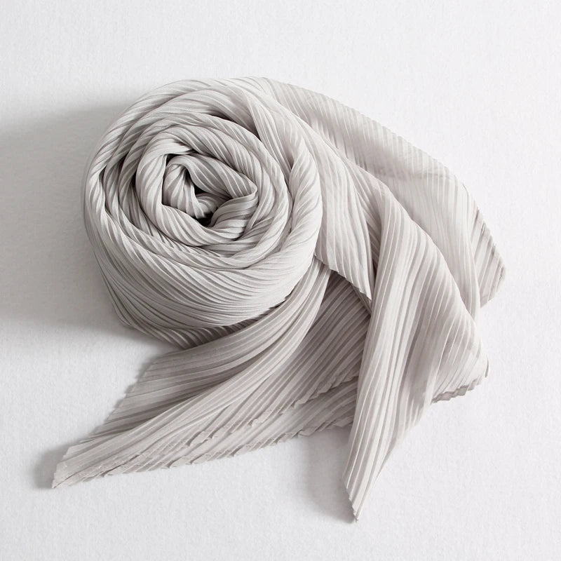 Miyake Pleated Scarf Wide Long Silk 2025 Cape Women Windscreen Shawl Shoulder Designer Korean Scarf Hijabs For Woman
