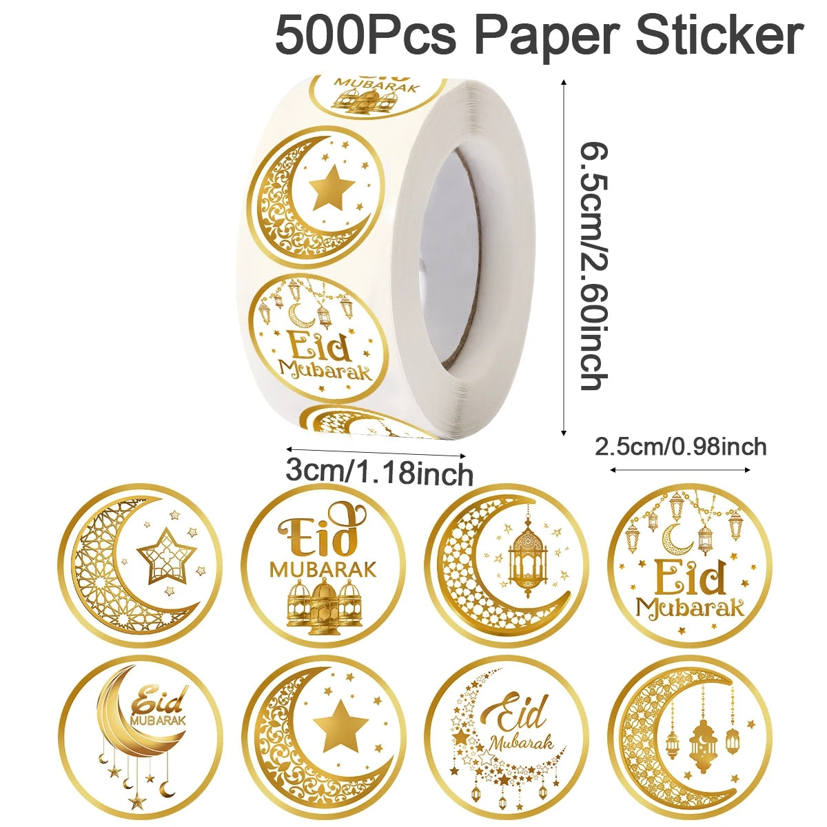 500Pcs EID Mubarak Stickers Colorful Box Seal Lables Ramadan Kareem Paper Sticker Islamic Muslim Party DIY Decorations 2025