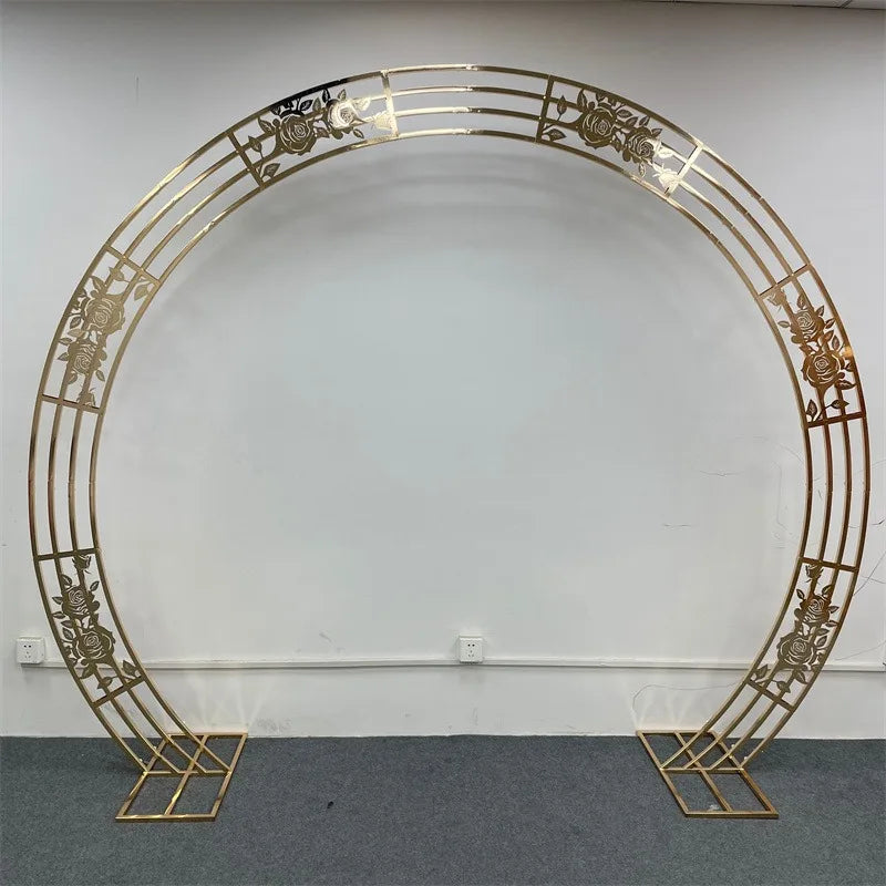 1pcs f30 83in Golden Stainless Steel Crescent Half Moon Wedding Arch Party Stage Backdrop Flower Stand Background Arch ivy332