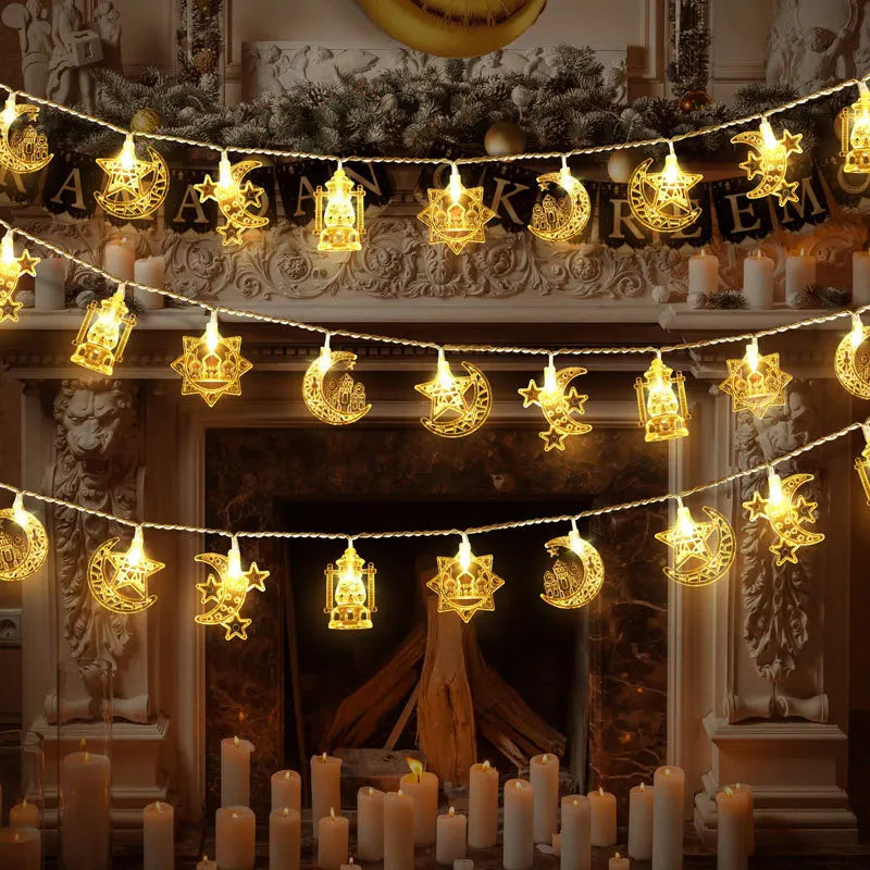 1.5/3M EID Mubarak LED String Lights Moon Star Castle Lantern Light Islam Muslim Festival Party Ramadan for Home Decoration 2026