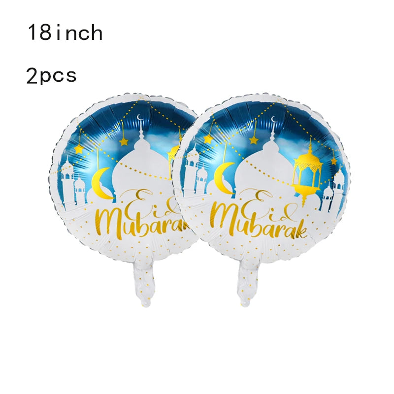 Eid Mubarak Round Star Moon Foil Balloon Ramadan Kareem Islamic Muslims Umrah Mubarak  Eid al Fitr Festival Party Decor Supplies