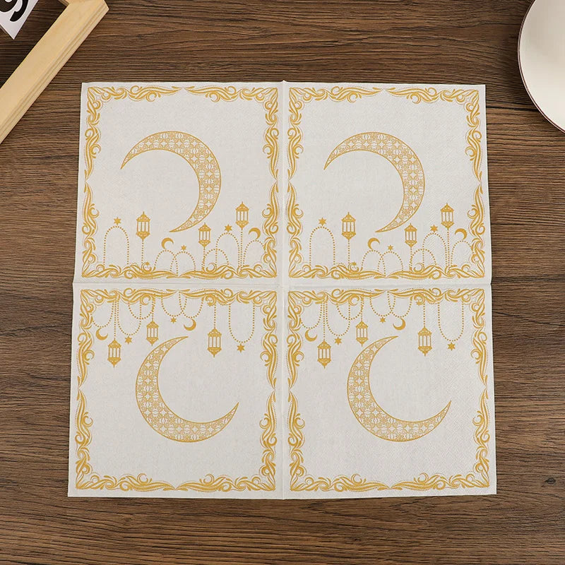 20Pcs Ramadan Paper Napkins Gold Moon Star Disposable Paper Tissues 2026 Muslim Islamic Eid Party Home Table Decoration Supplies