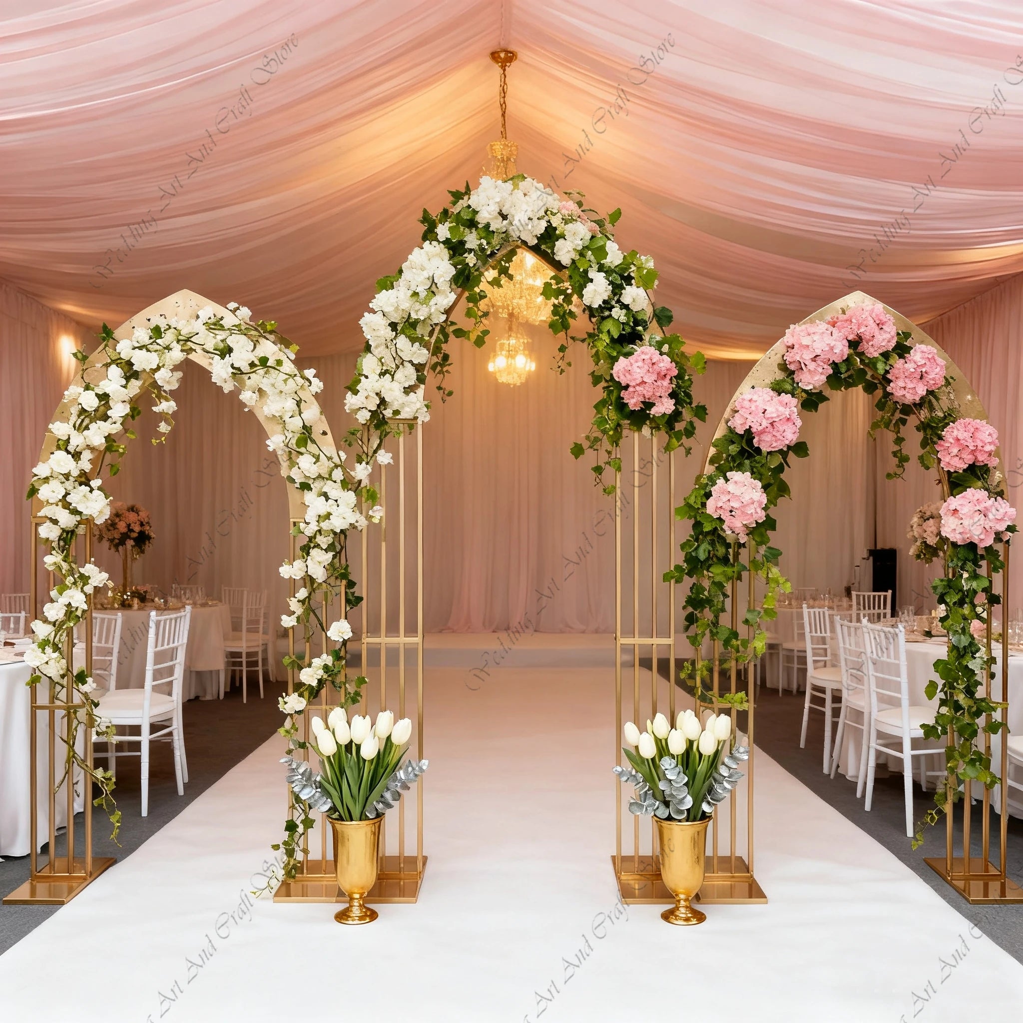1pcs f30 83in Golden Stainless Steel Crescent Half Moon Wedding Arch Party Stage Backdrop Flower Stand Background Arch ivy332
