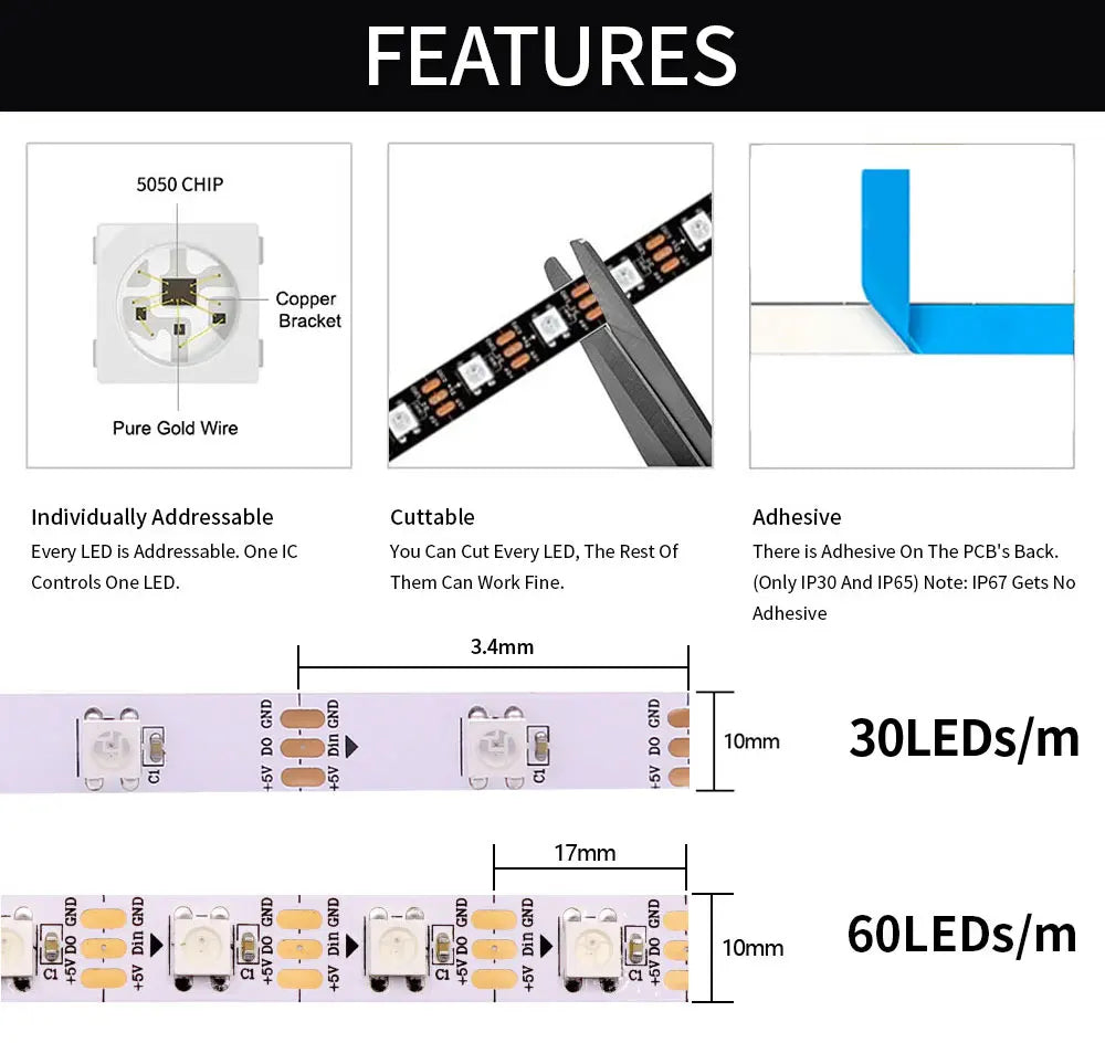 WS2812 Camera Ambient Smart TV LED Backlight TV&PC LED black light Color Sync Tuya LED Light For Inch Tv Pc Led RGB Tape Screen