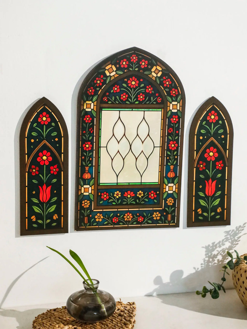 3pcs Islamic Arch Window Style Wall Hanging Floral Pattern Decor Wall Stickers for Ramadan & Eid Home Decor Muslim Festival Gift