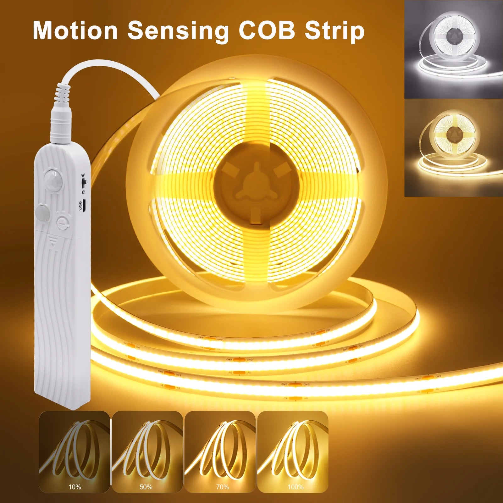 DC5V COB LED Strip with PIR Motion Sensor Battery Box 8MM 320Leds/m Flexible Ribbon Tape for Room Decor 3000K 4000K 6000K