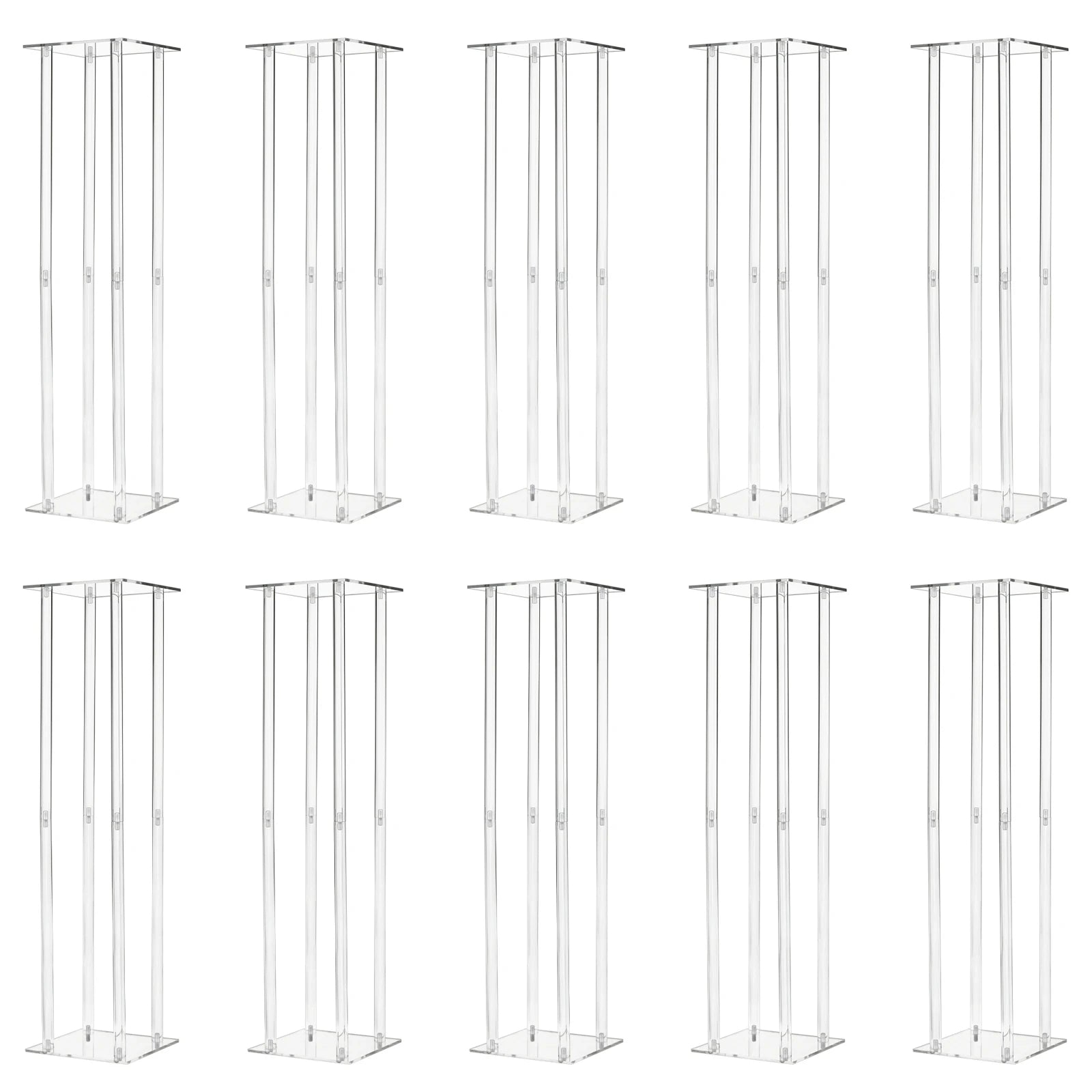 10x Rectangle Acrylic Vases Wedding Centerpiece Flower Stand Pedestal Clear Column For Birthday Party Home Decor 31.5 Inch