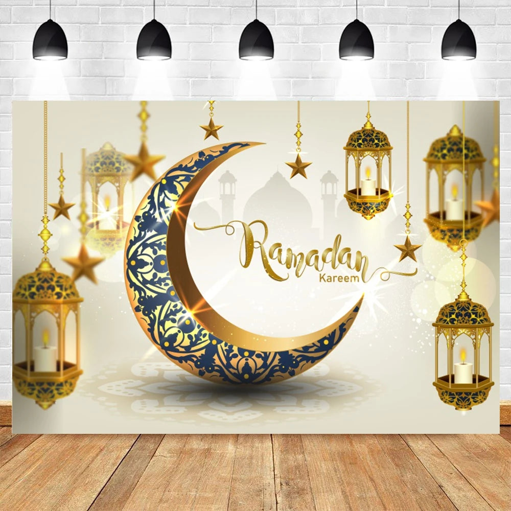 Eid Mubarak Backdrop for Photography EID Al Adha Muslim Ramadan Kareem Moon Lantern Islamic Eid al-Fitr Photo Background Props