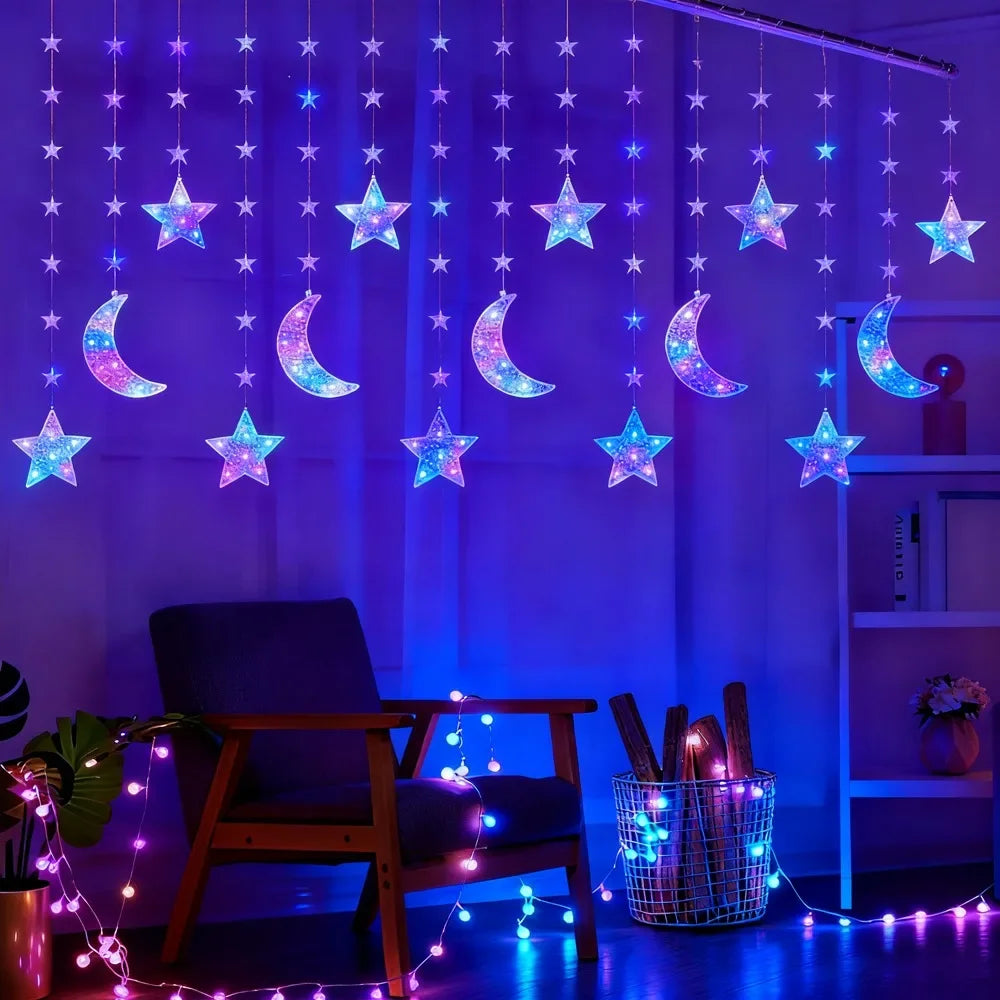 LED Moon, Star & Heart String Lights – Holiday Party & Room Decoration