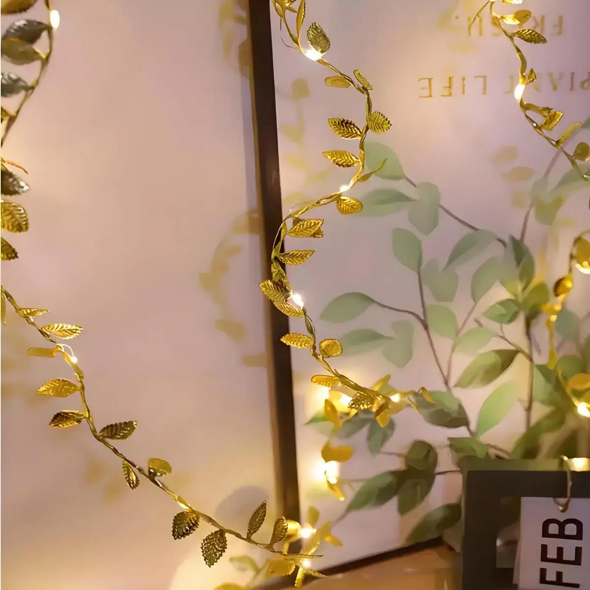 Led Romantic Golden Leaf Fairy Lantern-(20Led Always on Style) Elegant String Lights for Home Decoration, Table Layout, Wedding and Activities Suitable for Valentine's Day, Birthday Party, Weddings, Christmas, Thanksgiving, L
