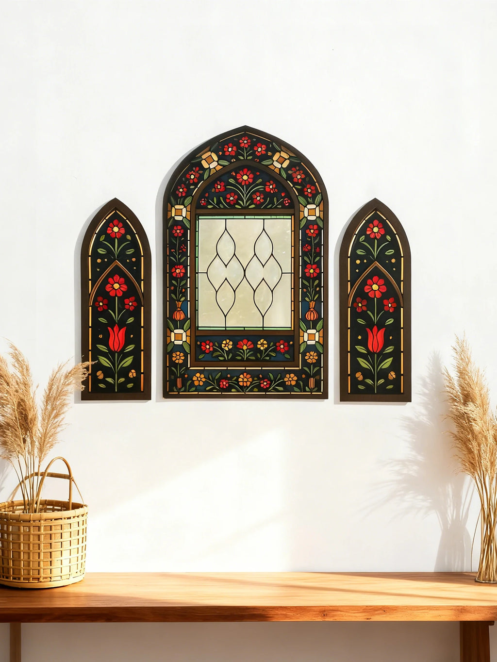3pcs Islamic Arch Window Style Wall Hanging Floral Pattern Decor Wall Stickers for Ramadan & Eid Home Decor Muslim Festival Gift