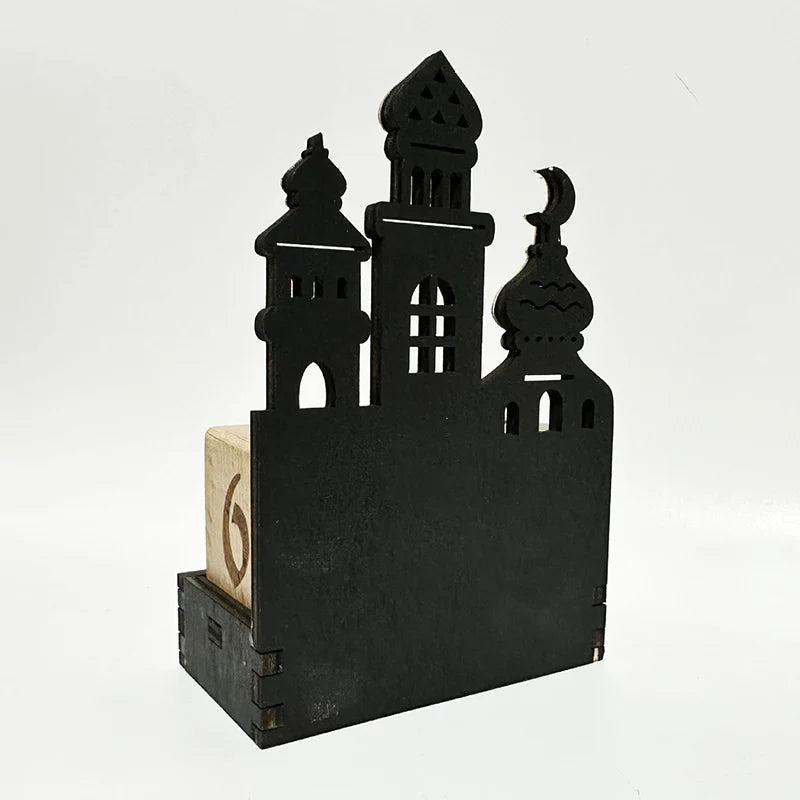 Ramadan Countdown Calendar Wooden Advent Calendar Desktop Ornaments Eid al-Fitr Festival Party Decoration Mubarak Calendar Decor