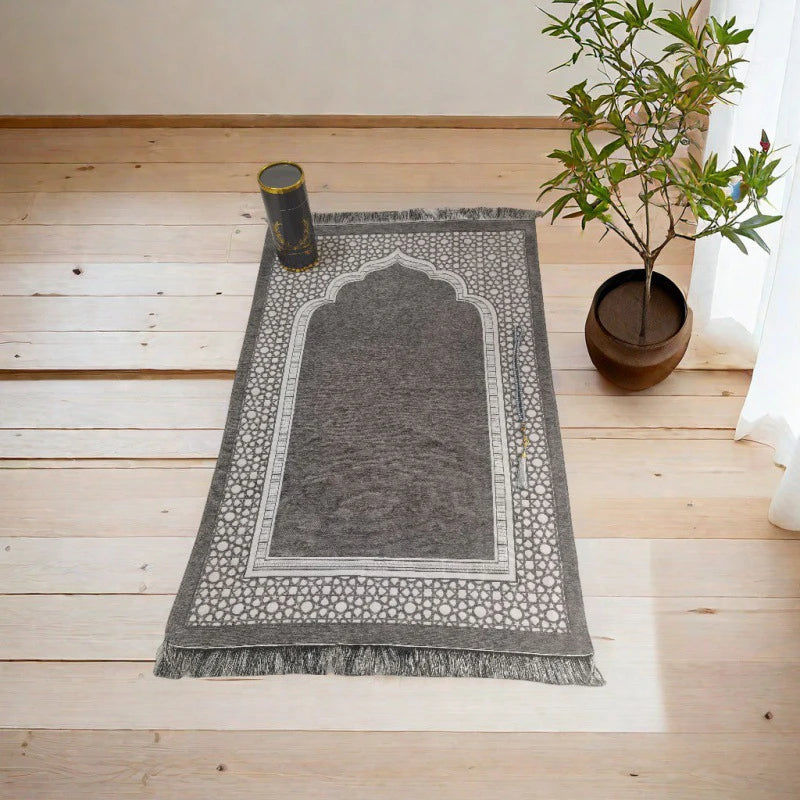 Prayer Mat Set with prayer beads and Cylinder Gift Box Portable Travel Prayer Rug Worship Blanket Ramadan Islamic Muslim Gift
