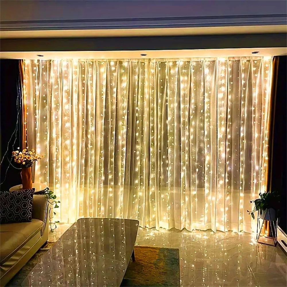 Battery Power LED Fairy Curtain Light String Ramadan Home Decoration 2026 Valentine's Day Eid Mubarak Bedroom Outdoor Decoration