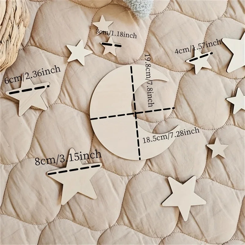 Ins Nordic Style Moon and Stars Wooden Self-Adhesive Decoration Set Home Space Theme Wall Art Decorative Wall Sticker Set