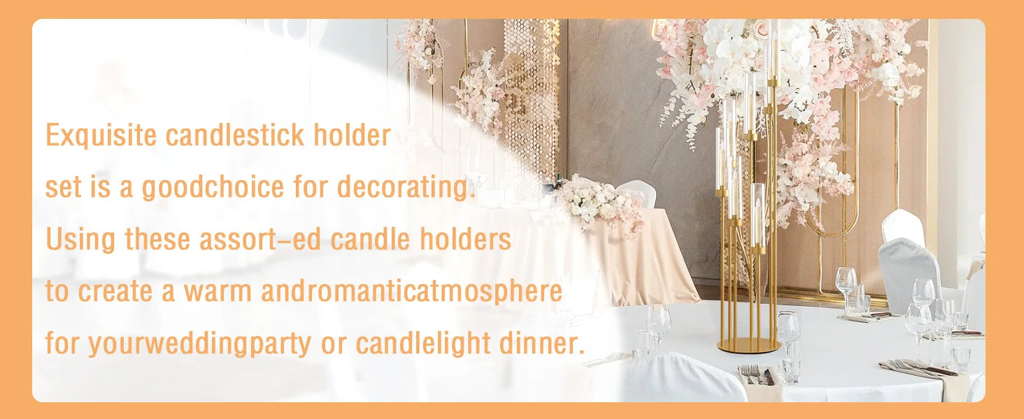 8PCS 7 Arm Candelabra Centerpieces for Wedding,Floor Candelabra Gold Candle Holders for Table Ceremony Dinner Party
