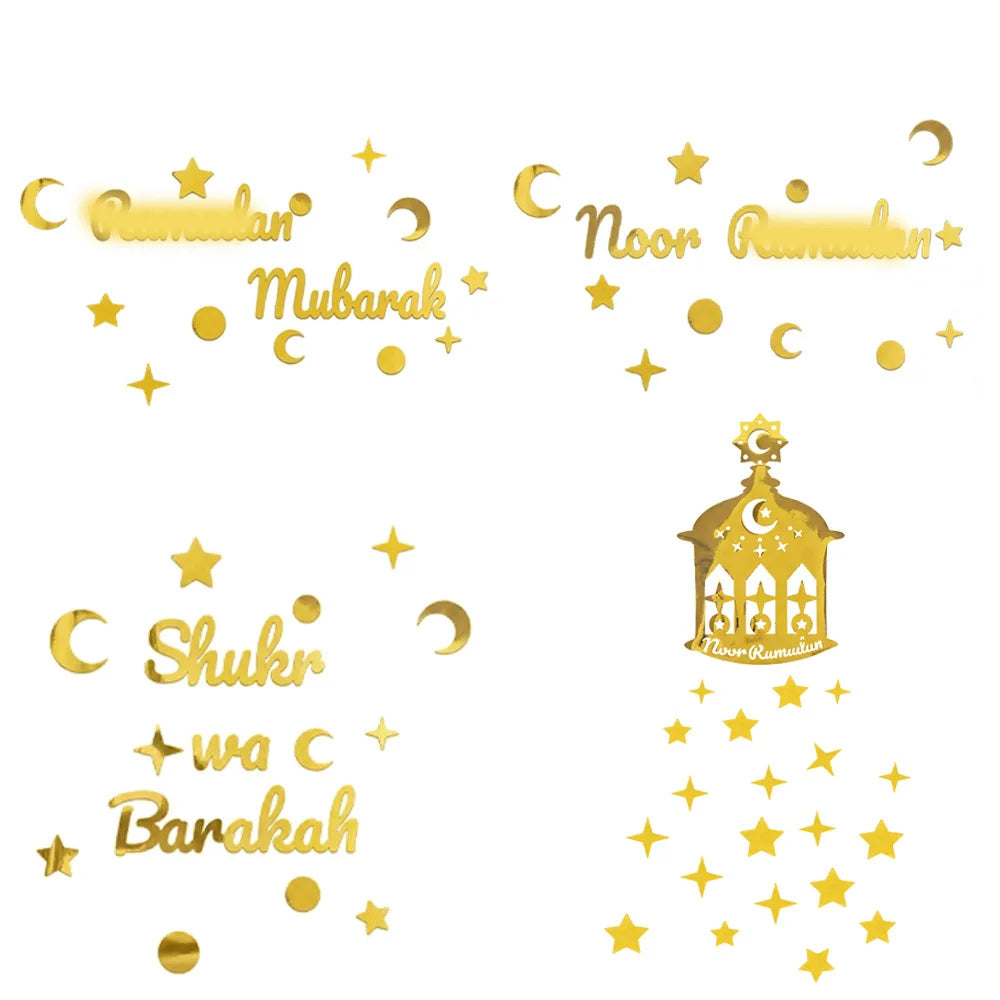 Ramadan Eid Moon Festival Party Decor - Gold Hollow - Star Crescent Letter Wall & Window Stickers