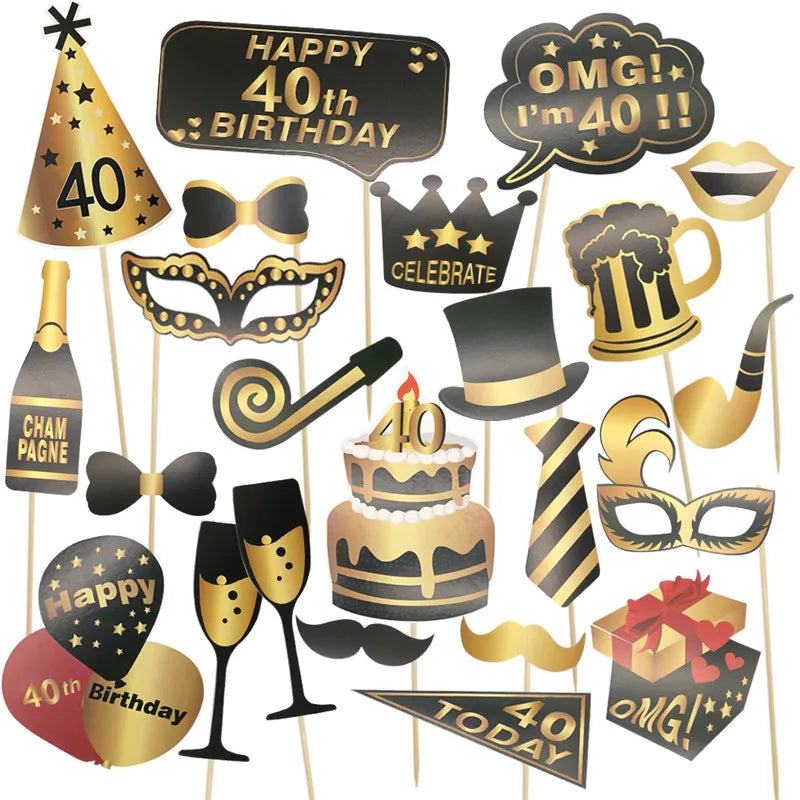 1Bag 30 40 50 60 Year Handheld Photo Booth Props Adult 30th 40th 50th 60th Birthday Party Photography Props Anniversary Supplies