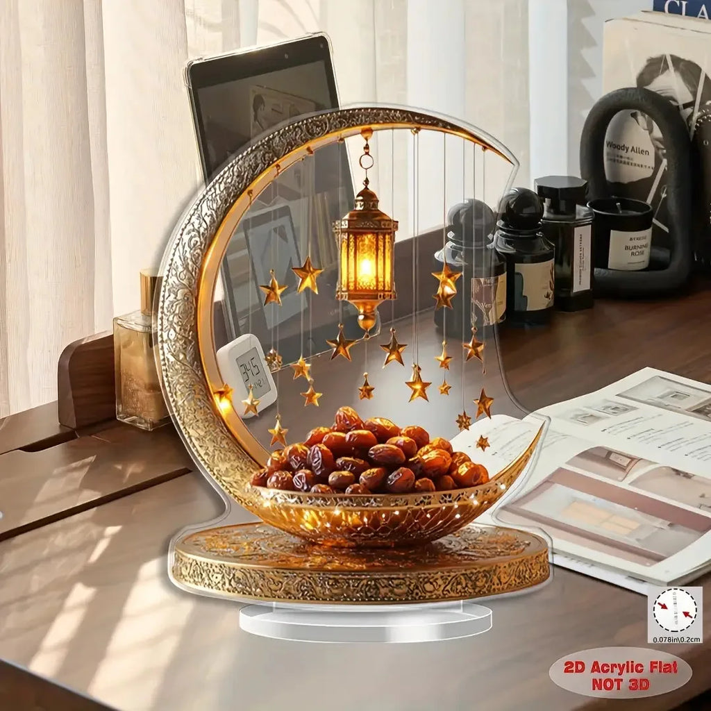 1Pcs 2D Elegant Acrylic Crescent Lantern and Star shaped Desktop Decoration for Eid al Fitr Celebration Home Decoration Ornament