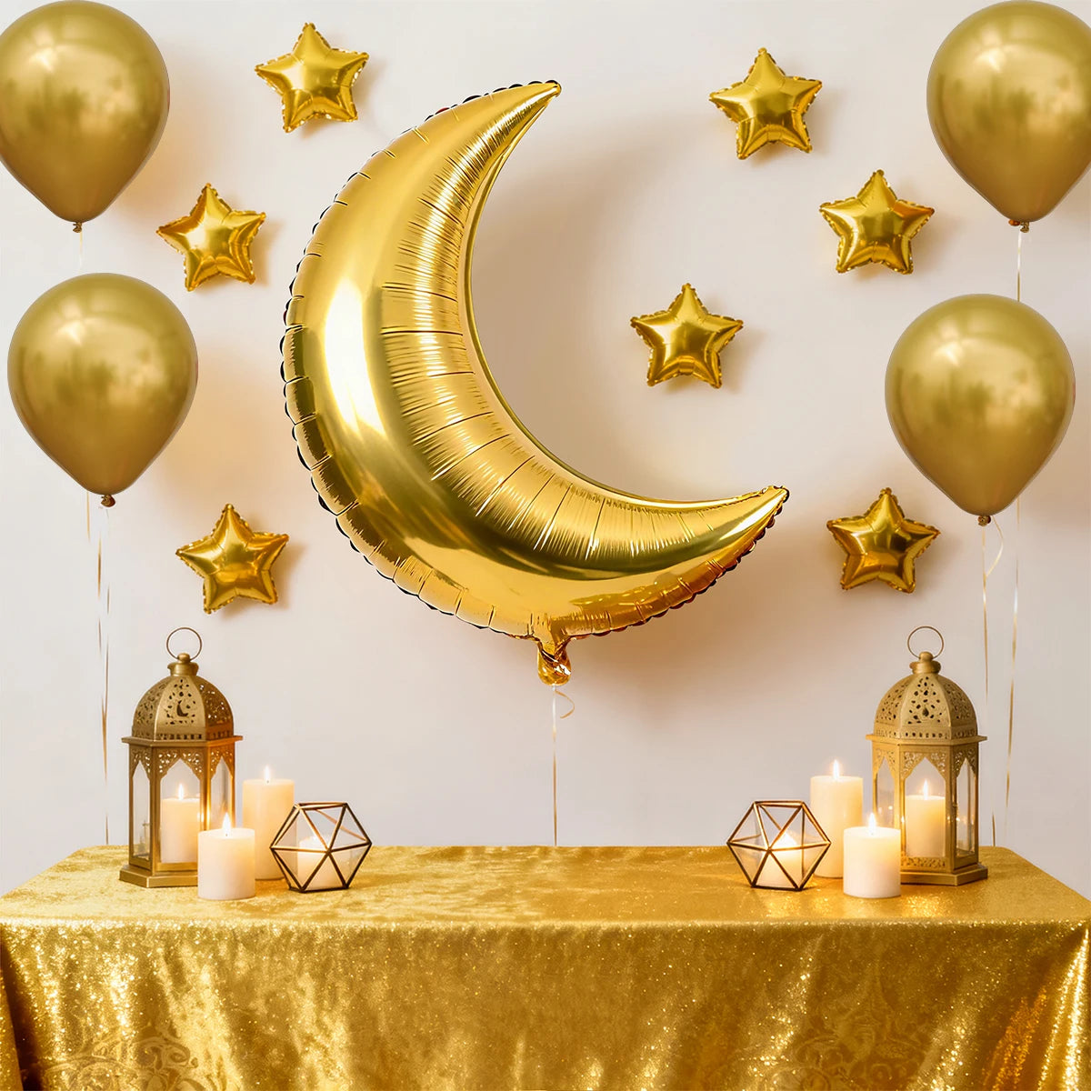 Ramadan Eid Moon Stars Aluminum Foil Latex Balloon Bouquet Party Background Wall Decoration Set