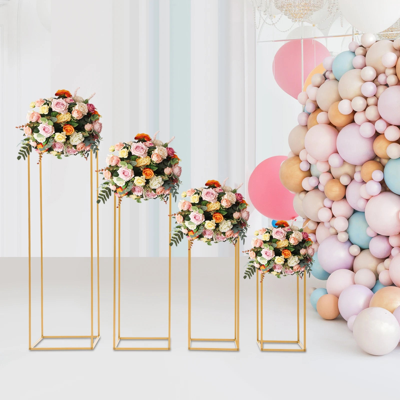 4 Different Height Wedding Flower Stand Metal Floor Geometric Vase Set Wedding Centerpieces For Table Tall Decorations For Party