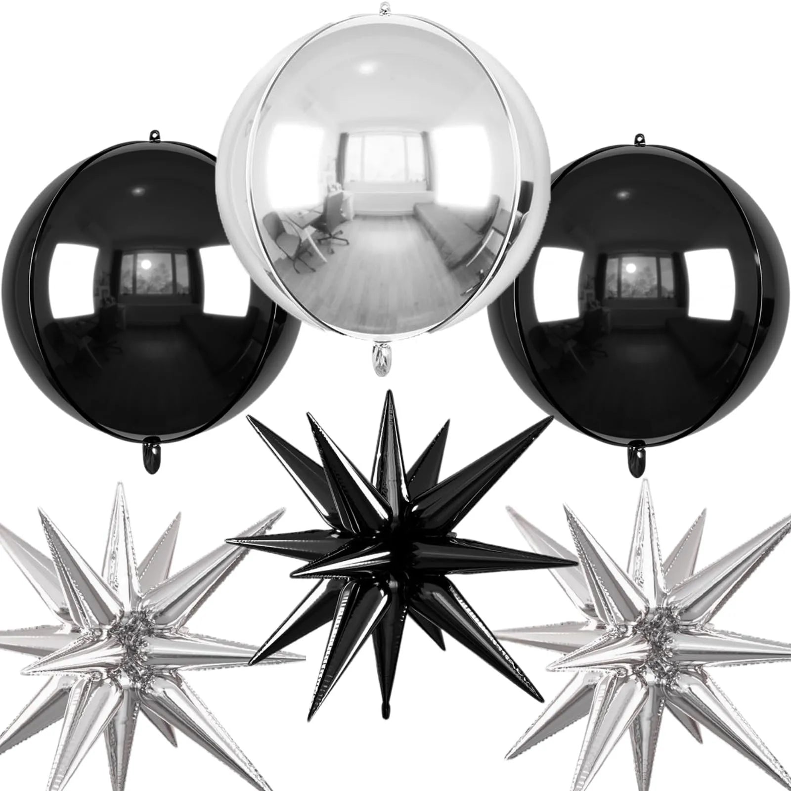 6pcs 22 inch 4D Big Round Exploding Star Foil Balloons Anniversary Birthday Wedding Theme Party Decoration Balloons