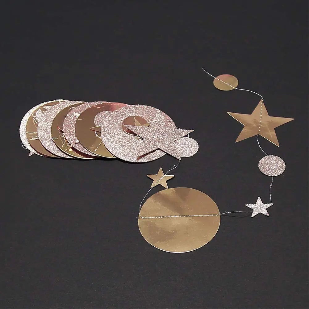 Champagne Gold Party Decorations Star Dots Garlands  Hanging Paper Heart Streamer Banner Wedding Valentine Day Party Flag Decor