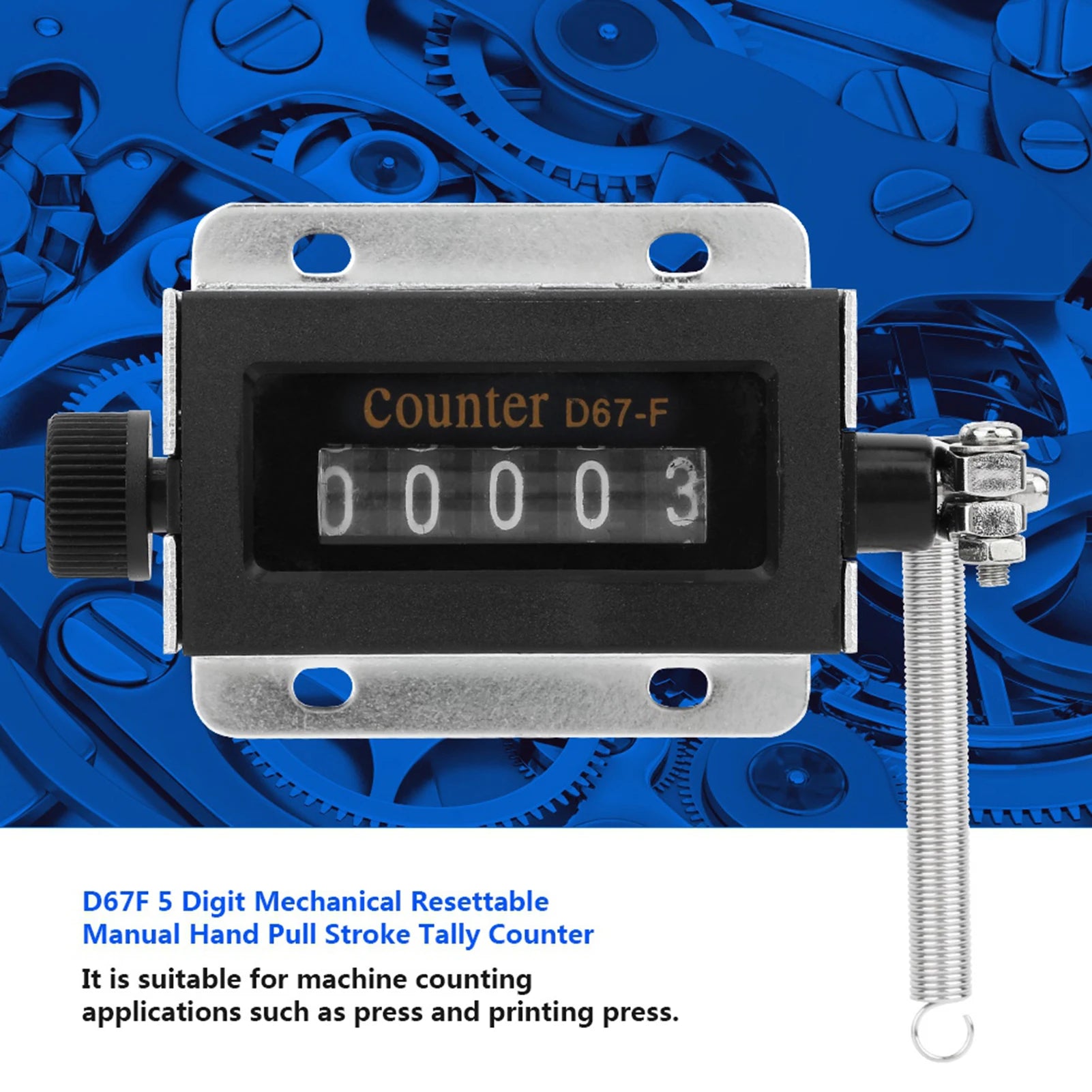 D67F 5 Digit Mechanical Resettable Manual Hand Pull Stroke Tally Counter, Mechanical Click Counter, Battery Included