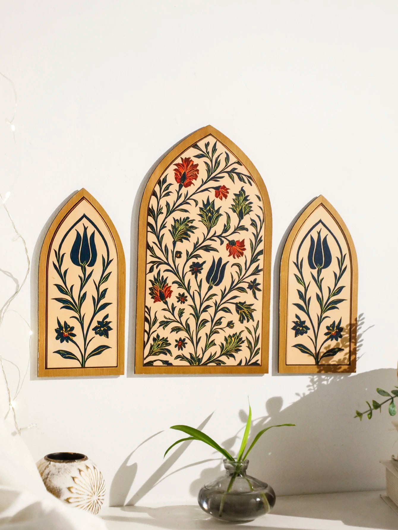 3pcs Islamic Arch Window Style Wall Hanging Floral Pattern Decor Wall Stickers for Ramadan & Eid Home Decor Muslim Festival Gift
