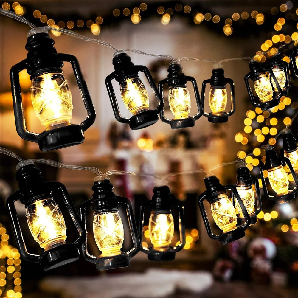 Black Lantern LED String Lights Mini Lamp for Indoor Outdoor Patio Garden Holiday Home Ramadan Wedding Party 481