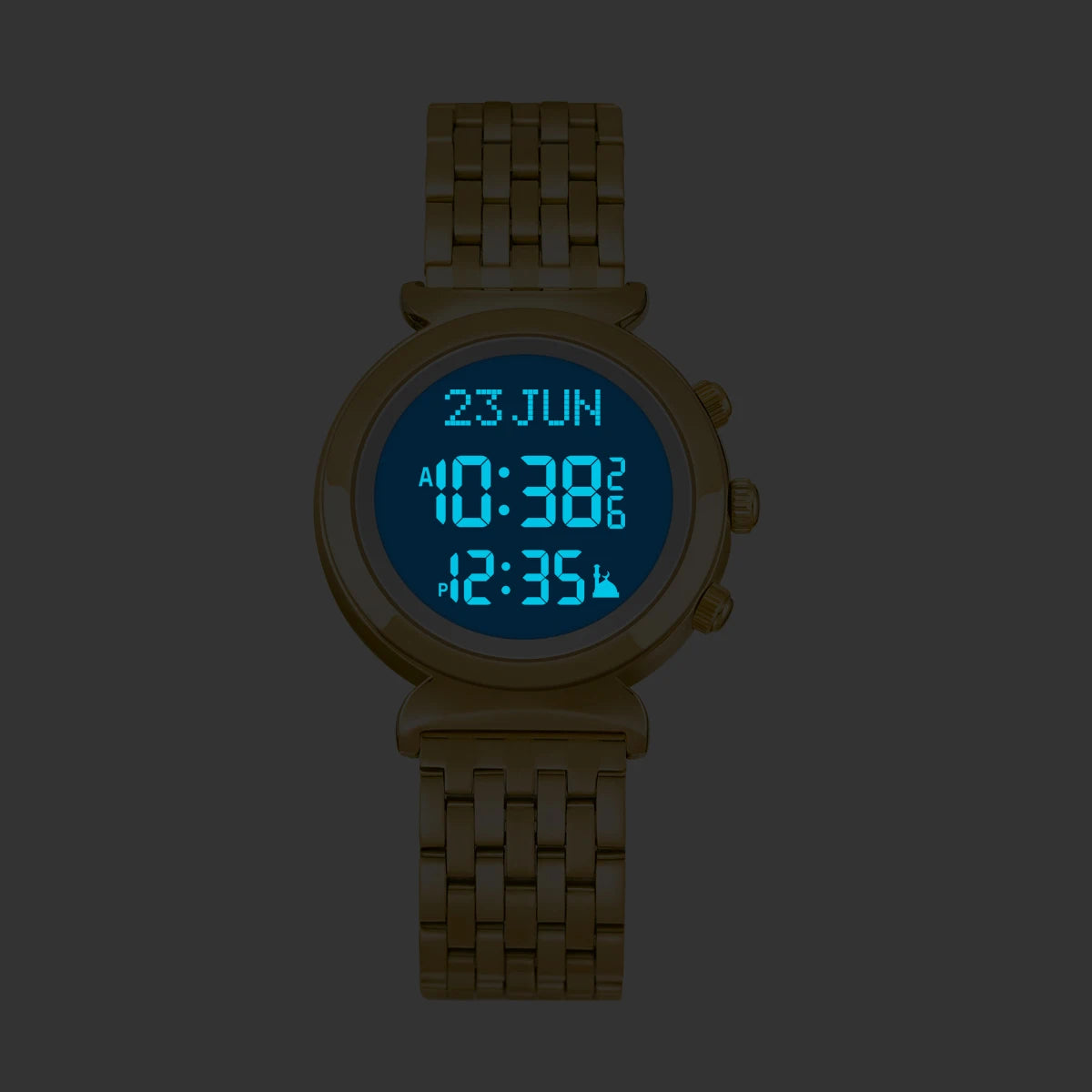 AL-FATIHA/AL SALAH Alloy Azan Watch Muslim Wristwatch With Backlight Hijri Calendar English Arabic Islamic