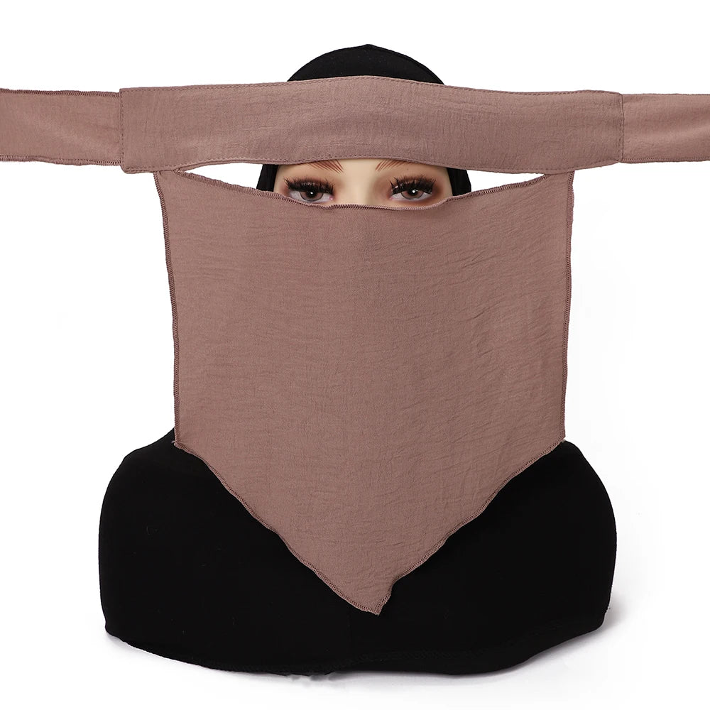 >Muslim Face Cover Hijab Headscarf Islamic Strap Scarf Headcover Women Veil Prayer Breathable Wrap Saudi Face Cover Niqab