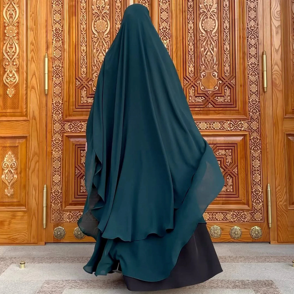 Extra Long Khimar Chiffon 2Layers Muslim Women Hijab Prayer Eid Hijabs Headscarf Shawl Veil Long Djellaba Niqab Ramadan scarf