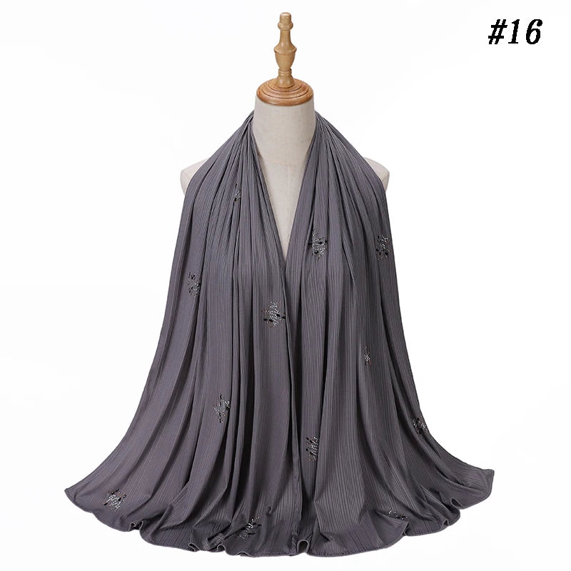 Ribbed Jersey Hijab Soft Breathable Stretch Scarf Shiny Sequins Muslim Shawls Wraps Islamic Headscarf Foulard