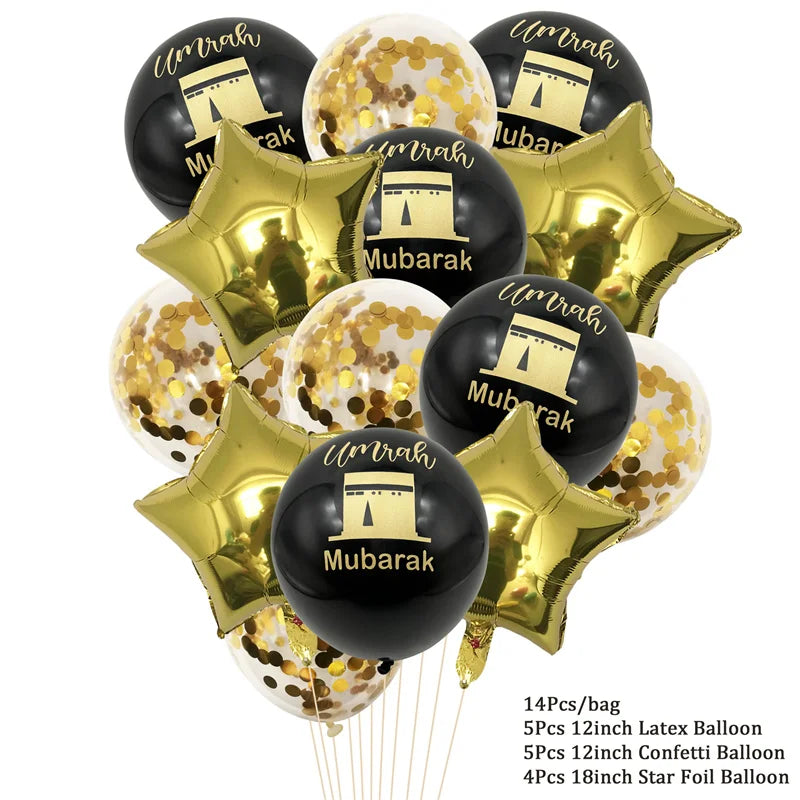 Black Gold Umrah Mubarak Latex Balloons Ramadan Kareem Decoration EID Mubarak Muslim Islamic Festival Party Home Ramadan Supplie