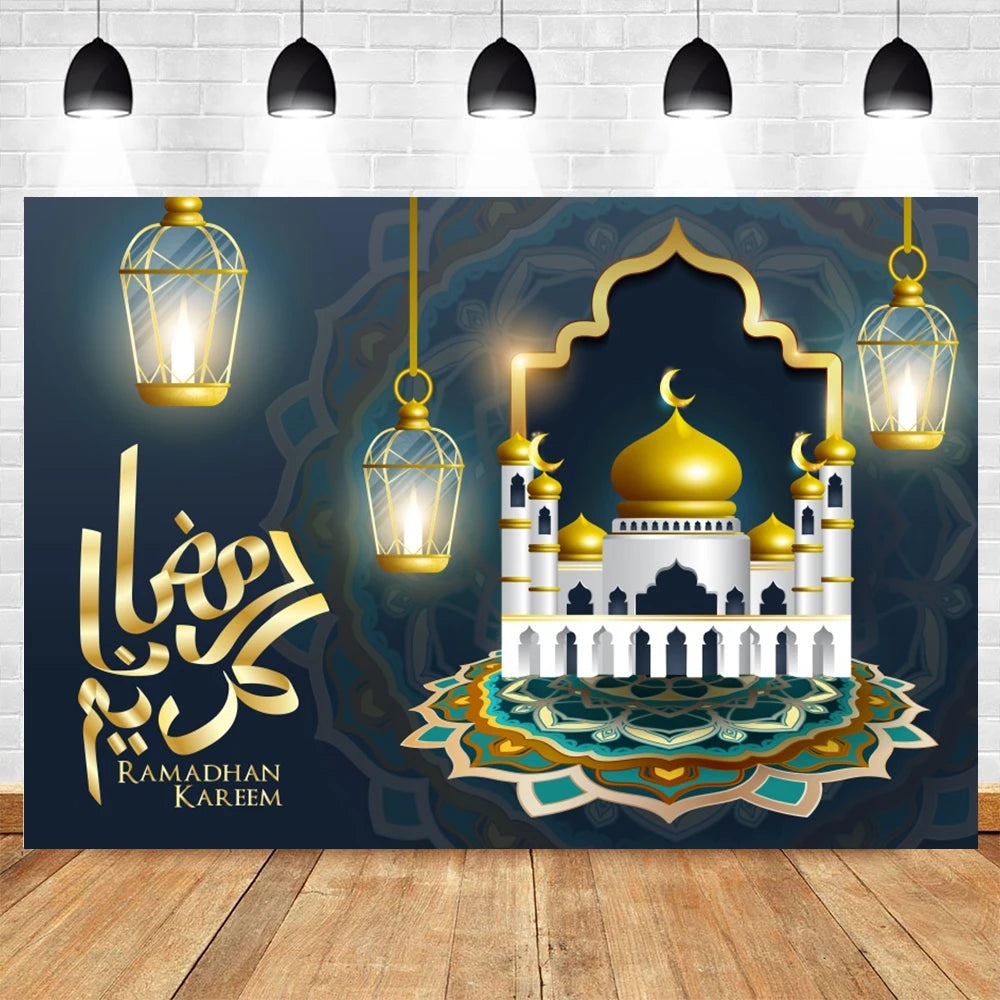 Ramadan Kareem Backdrop Eid Mubarak Party Lantern Flower Moon Islamic Family Party Photography Background Decor Banner Poster