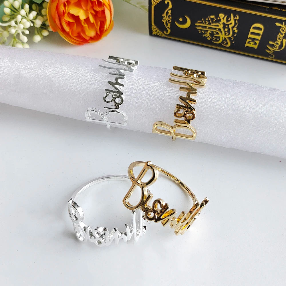 1/6Pcs Ramadan Napkin Rings Gold Bismillah Napkin Holder Ramadan Kareem Eid Mubarak Party Table Supplies Ramadan Decoration 2026