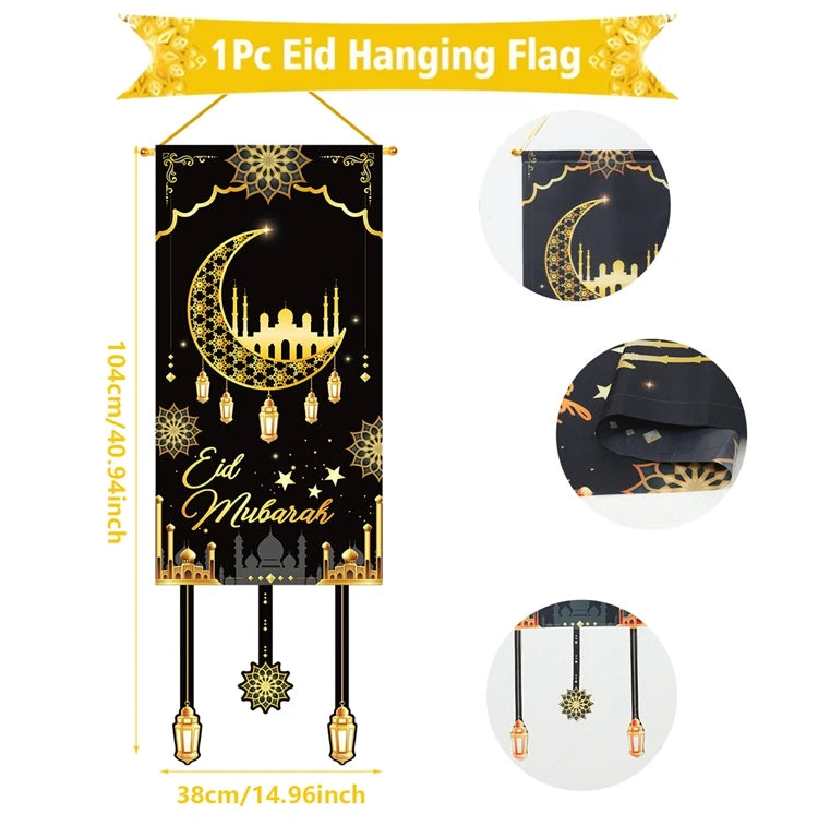 Eid Mubarak Decoration Hanging Flag Eid Mubarak Decor 2025 for Home Islamic Muslim Party Decor Ramadan Kareem Eid Al-Fitr Gift