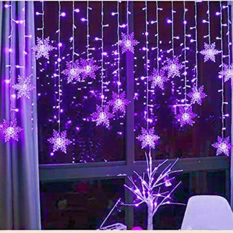 New Year LED Snowflake Curtain String Lights Indoor Halloween Light Wedding Home Party Xmas Lamps Eave Christmas Decoration