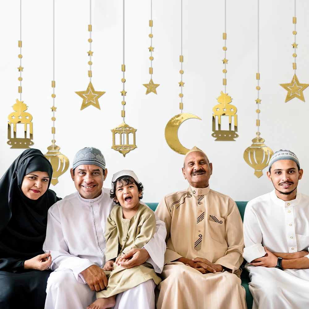 1Set EID Mubarak Paper Flash Star Moon Hanging Banner Decoration Ramadhan Kareem Islam Muslim Festival Party Gift Supplies